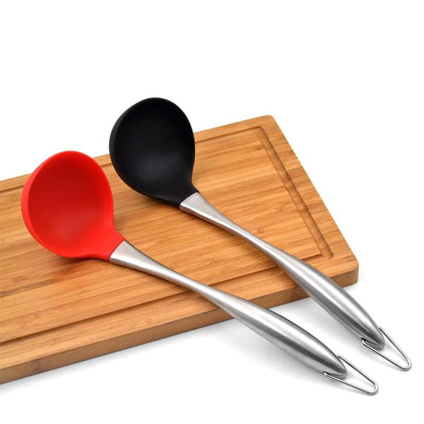 Silicone Soup Spoon Non-Stick Heat Resistant Scoop with Stainless Steel Hollow Handle