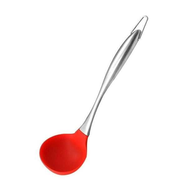 Silicone Soup Spoon Non-Stick Heat Resistant Scoop with Stainless Steel Hollow Handle